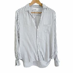 FRANK & EILEEN “Eileen” Relaxed Fit White & Black Striped Button Down Top - XS